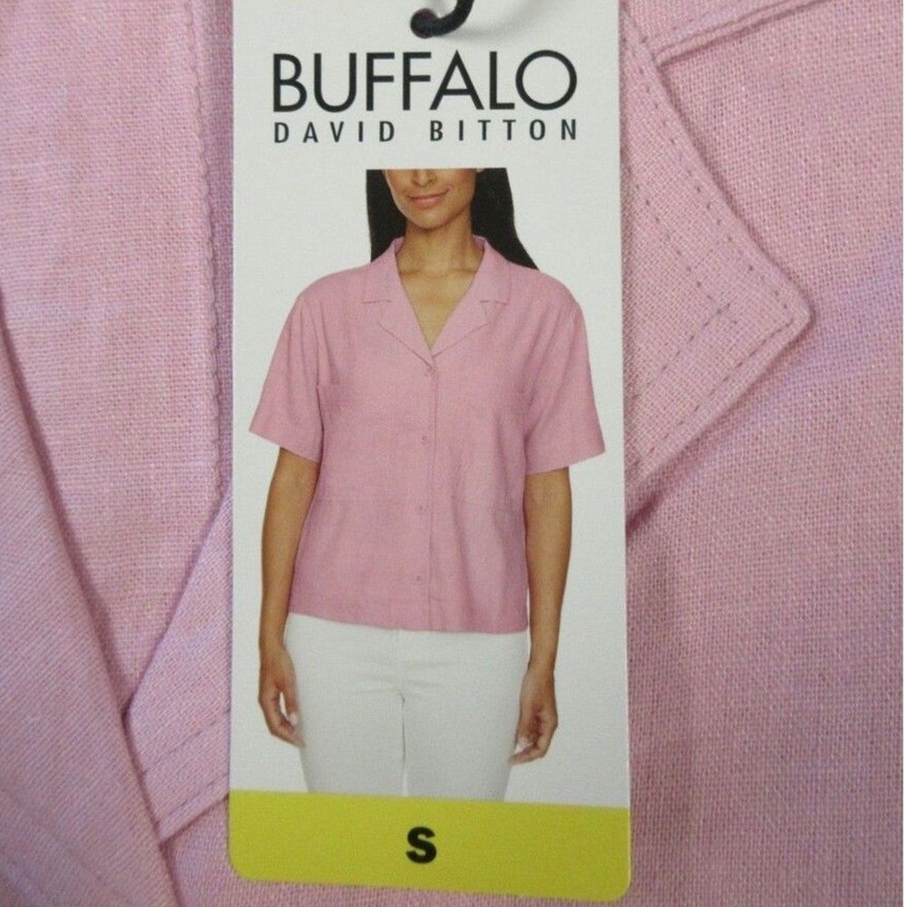 BUFFALO DAVID BITTON Linen Blend Shirt Sz Small Fidji Pink Boxy Top Blouse NWT